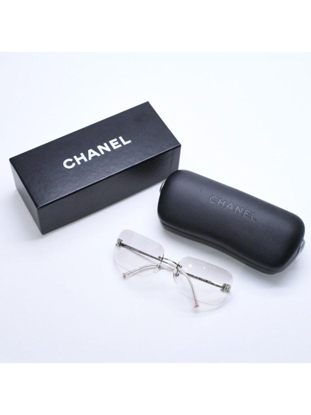 Chanel Rimless Sunglasses Eyewear CC Logo Rhinestone